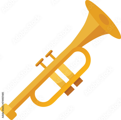 Shiny golden trumpet brass musical instrument vector illustration transparent background
