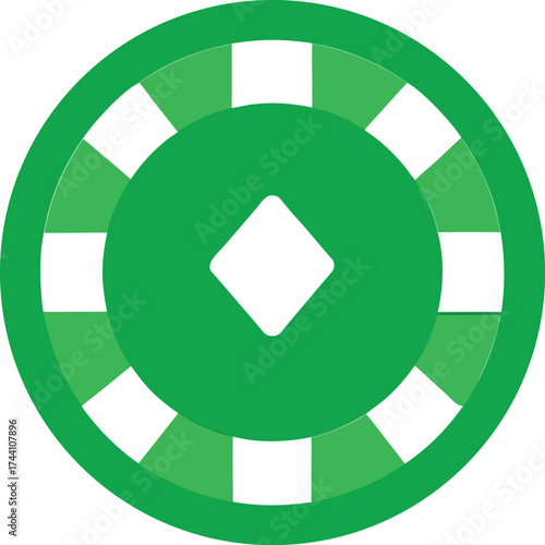 Green casino poker chip vector illustration with diamond symbol transparent background