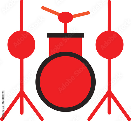 Red drum set percussion musical instrument vector icon illustration transparent background