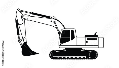 Excavator Side View Black White