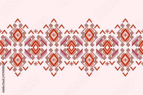 Ikat ethnic embroidery geometric abstract Aztec element seamless pattern. Native decorative oriental traditional design for fabric, clothing, wallpaper, background, texture, interior, decoration