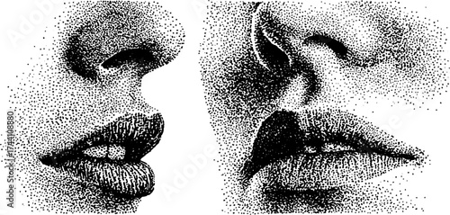 Detailed dotwork stippling of isolated human facial features for artistic design
