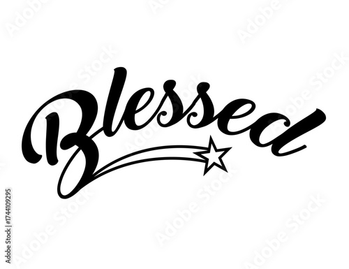 Blessed calligraphy slogan. Varsity athletic vintage for t shirt. Blessed badge tee shirt graphics, urban print. Vector illustration.
