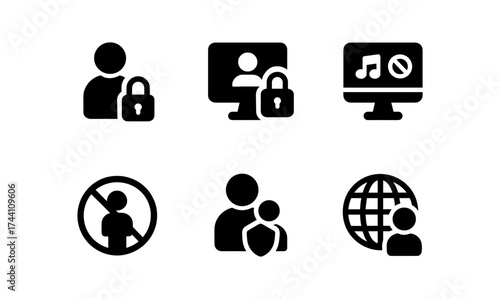 Digital security and privacy symbols collection in minimalist style