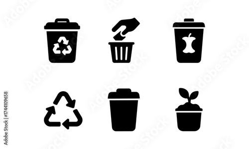 Silhouette icons of recycling and waste management for eco-friendly initiatives