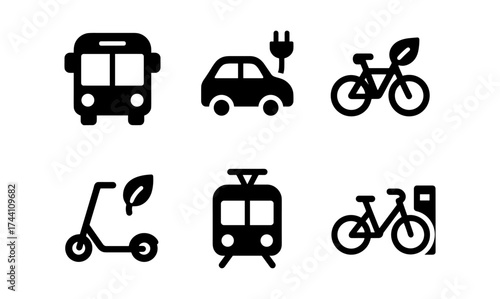 Silhouette icons of modern eco-friendly transport options