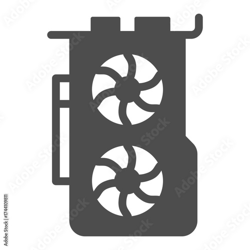 Gaming discrete videocard with two fans solid icon, cyber monday concept. Vector graphics. Videocard for computer, tech sign on white background, glyph style icon for mobile or web design.