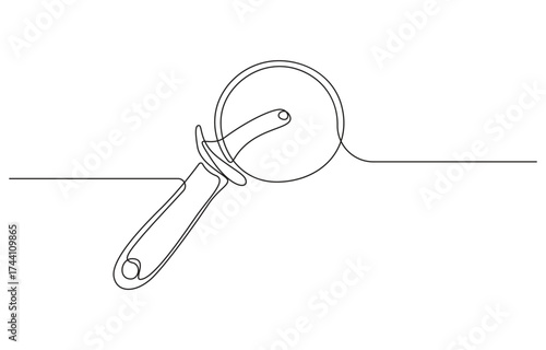 continuous line art drawing Pizza Cutter, Pizza Cutter in One Line, Single line art Pizza cutter utensil cooking kitchen tool continuous drawing