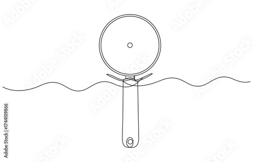 continuous line art drawing Pizza Cutter, Pizza Cutter in One Line, Single line art Pizza cutter utensil cooking kitchen tool continuous drawing