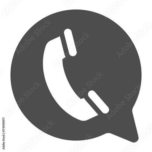 Dialog box bubble with telephone solid icon, cyber monday concept. Vector graphics. Telephone receiver on window, popup sign on white background, glyph style icon for mobile or web design.