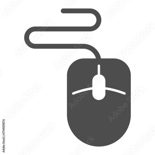 Mouse manipulator with wire solid icon, cyber monday concept. Vector graphics. Computer mouse for office use, technology sign on white background, glyph style icon for mobile or web design.