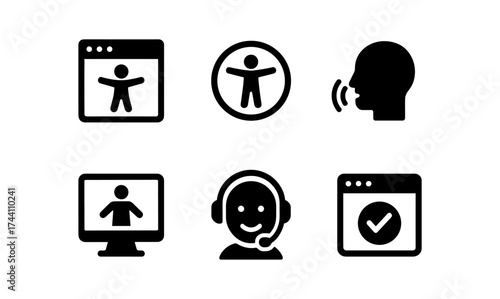 Inclusive design icons: accessibility, support, and interaction symbols