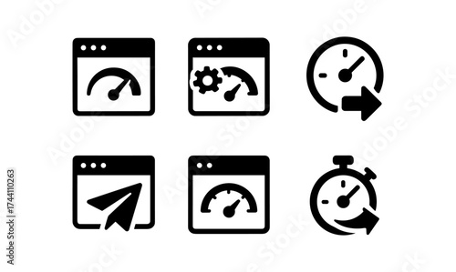 Performance and efficiency icons: speed, optimization, and timing indicators