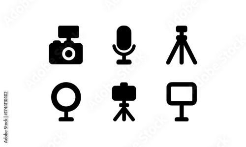 Minimalist black icons for photography and audio equipment