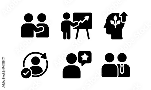 Business and personal growth icons: leadership, development, strategy, success