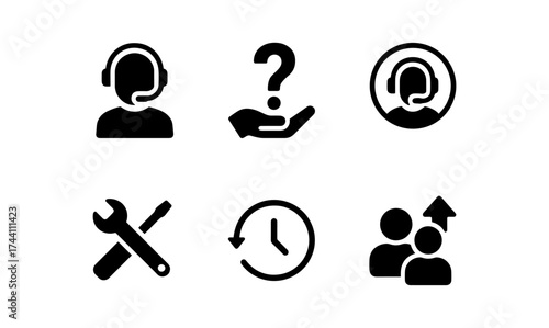 Customer service icons: support, assistance, and maintenance symbols for efficient communication