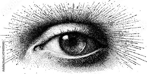 Intricate dotwork stippling of the all seeing eye - mystical symbol design