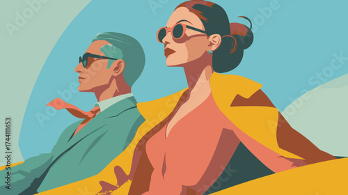 Elegant couple wearing sunglasses and business clothes