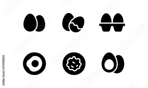 Simple icon set of eggs in various styles and arrangements