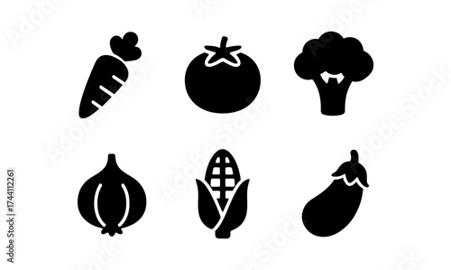 Silhouette icons of fresh vegetables for modern design projects