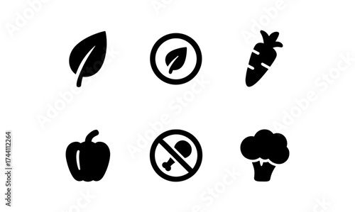 Minimalist black icons for vegan and vegetarian diets
