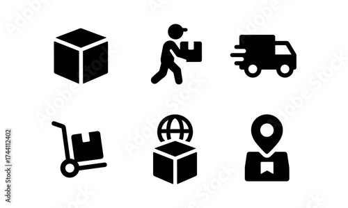 Delivery and shipping icons - simple black symbols for logistic services