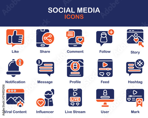 Social Media icons collection. Containing social media, digital, communication, network, message and more. Solid vector icons collection. Vector Illustration.