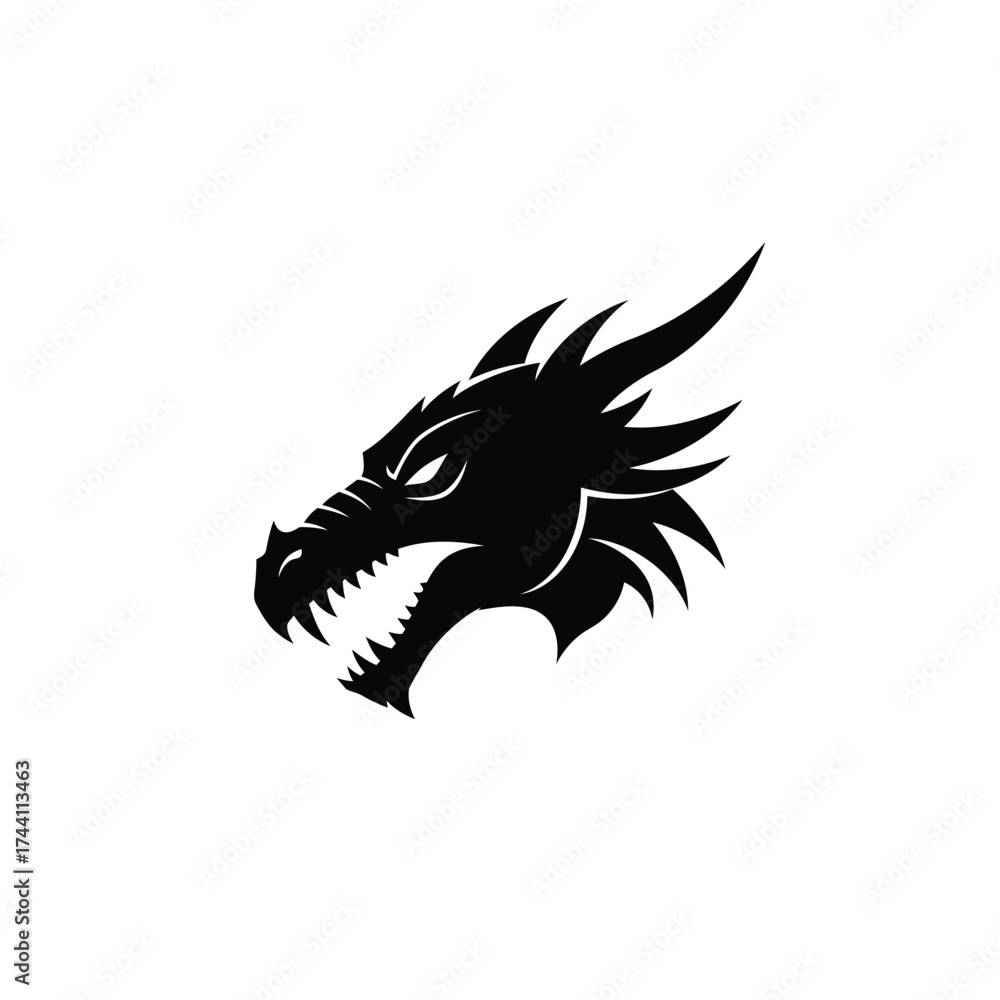 Obraz premium Black dragon head profile with sharp teeth creature