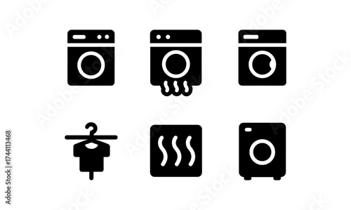 Minimalist appliance icons featuring laundry, washing, drying, steam