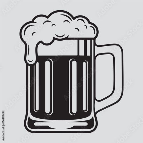 Black and White Beer Mug Vector Illustration 