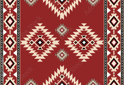 Seamless geometric ethnic pattern inspired by Native American tribal fabric. Traditional Aztec and Navajo style carpet and tile vector design on navy blue background. Perfect for textile, wrapping,