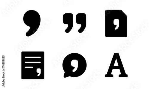 Punctuation symbols and text icons set in black silhouette style