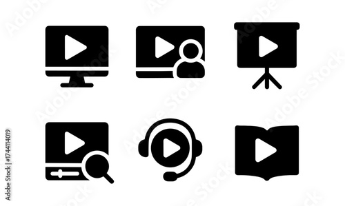 Multimedia icons set for digital content and online learning platforms