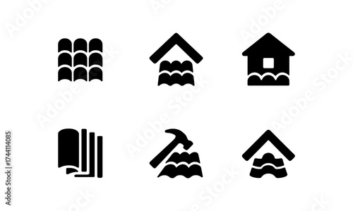 Roofing icons set: construction and repair symbols for home improvement projects