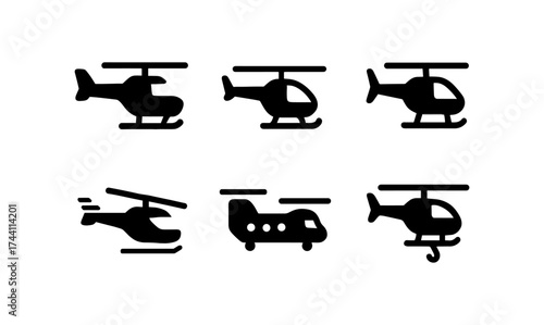 Silhouette set of helicopters in various designs for aviation concepts