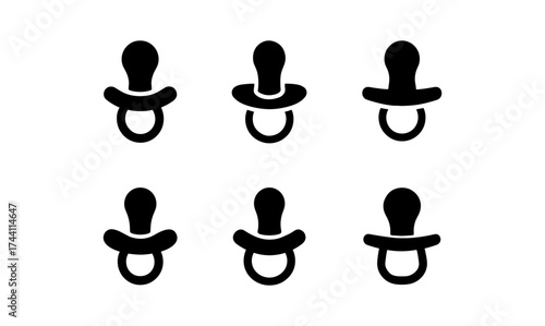 Set of baby pacifier silhouettes in various designs and shapes