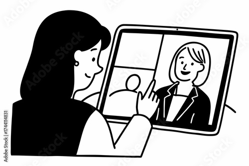 Technology for modern business. Cheerful confident young businesswoman finance advisor personal assistant manager consultant networking with client in chat using digital pad browse information online