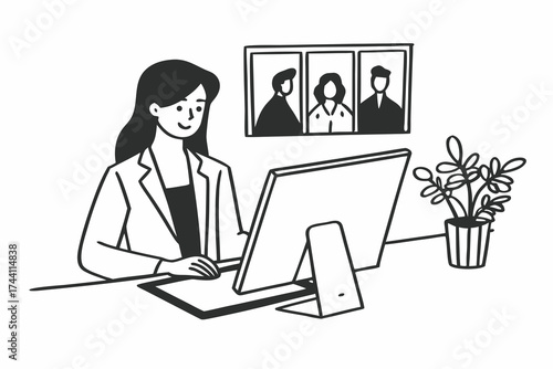Technology for modern business. Cheerful confident young businesswoman finance advisor personal assistant manager consultant networking with client in chat using digital pad browse information online