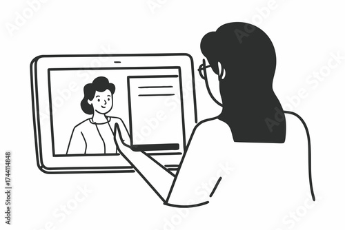 Technology for modern business. Cheerful confident young businesswoman finance advisor personal assistant manager consultant networking with client in chat using digital pad browse information online