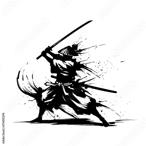 Samurai Spirit Ink Painting – Sumi-e Tattoo Style Illustration