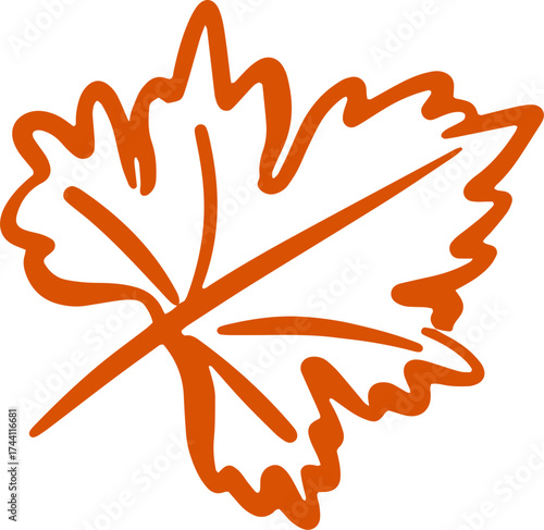 Fall themed illustration. Seasonal ink hand drawn doodle icon, logo. Maple leaf