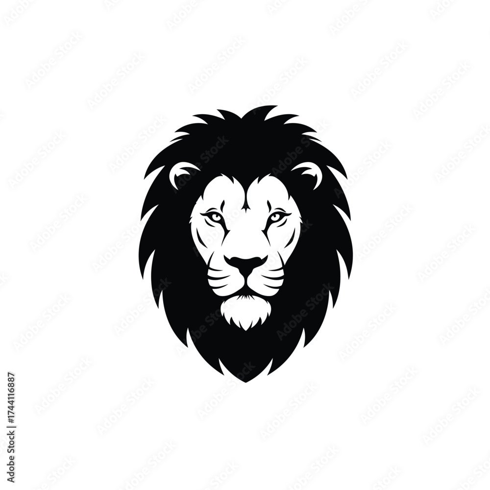 Obraz premium Black lion head logo on white background Keywords: lion, head, logo, black, white, animal, king