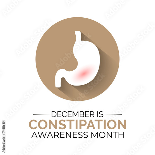Constipation awareness month is observed every year in December background, banner or poster design template. Pelvic pain stomachache medical healthcare concept.  Gastrointestinal, diarrheas.