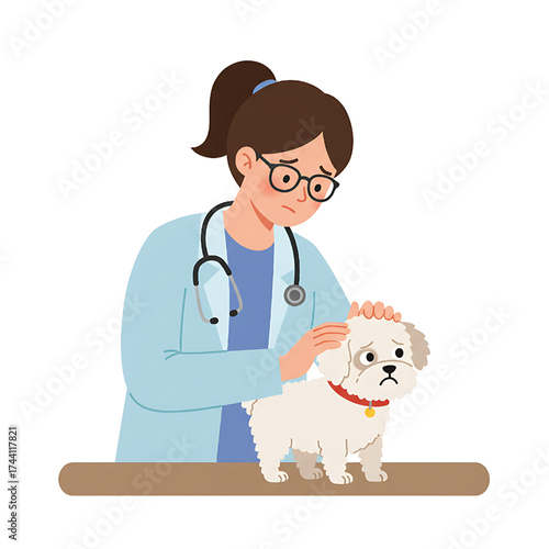 Veterinarian examining a sad dog. Pet care and health concept