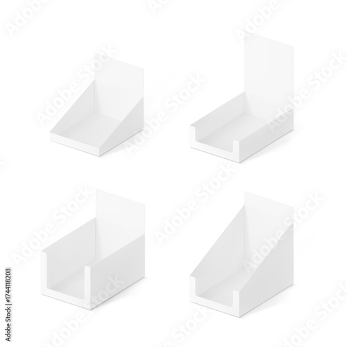 Blank shelf-ready box with sachet mockup. Vector illustration isolated on white background. Easy to use for your product. EPS10.	