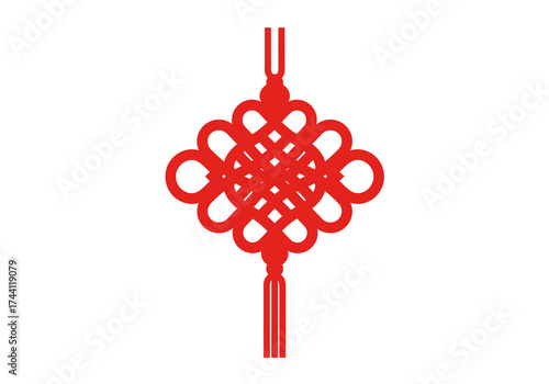 Red Chinese knot symmetrical intricate design hanging tassel ornamental