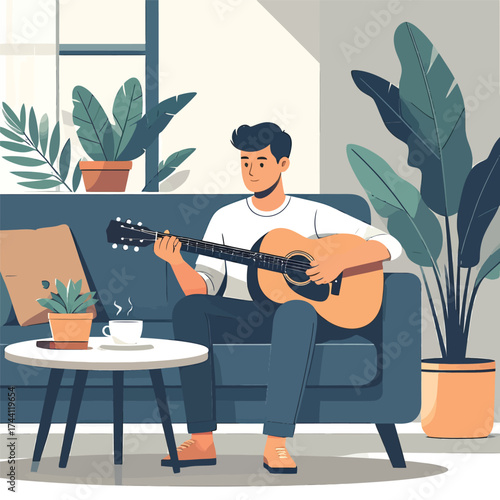 Vector male character playing guitar