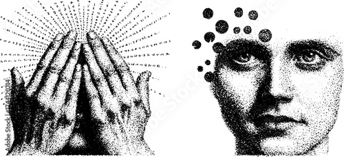 Creative human silhouette illustrations with intricate dotwork and stipple art techniques