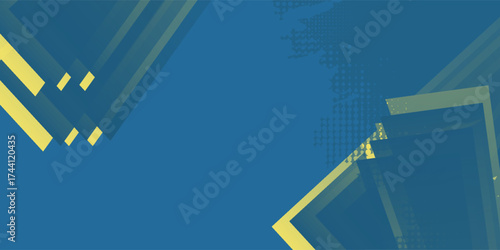 Modern minimalist blue and yellow background with halftone ornament.