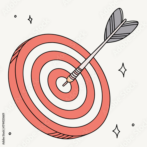Hand drawn illustration of a dart hitting the center of a target